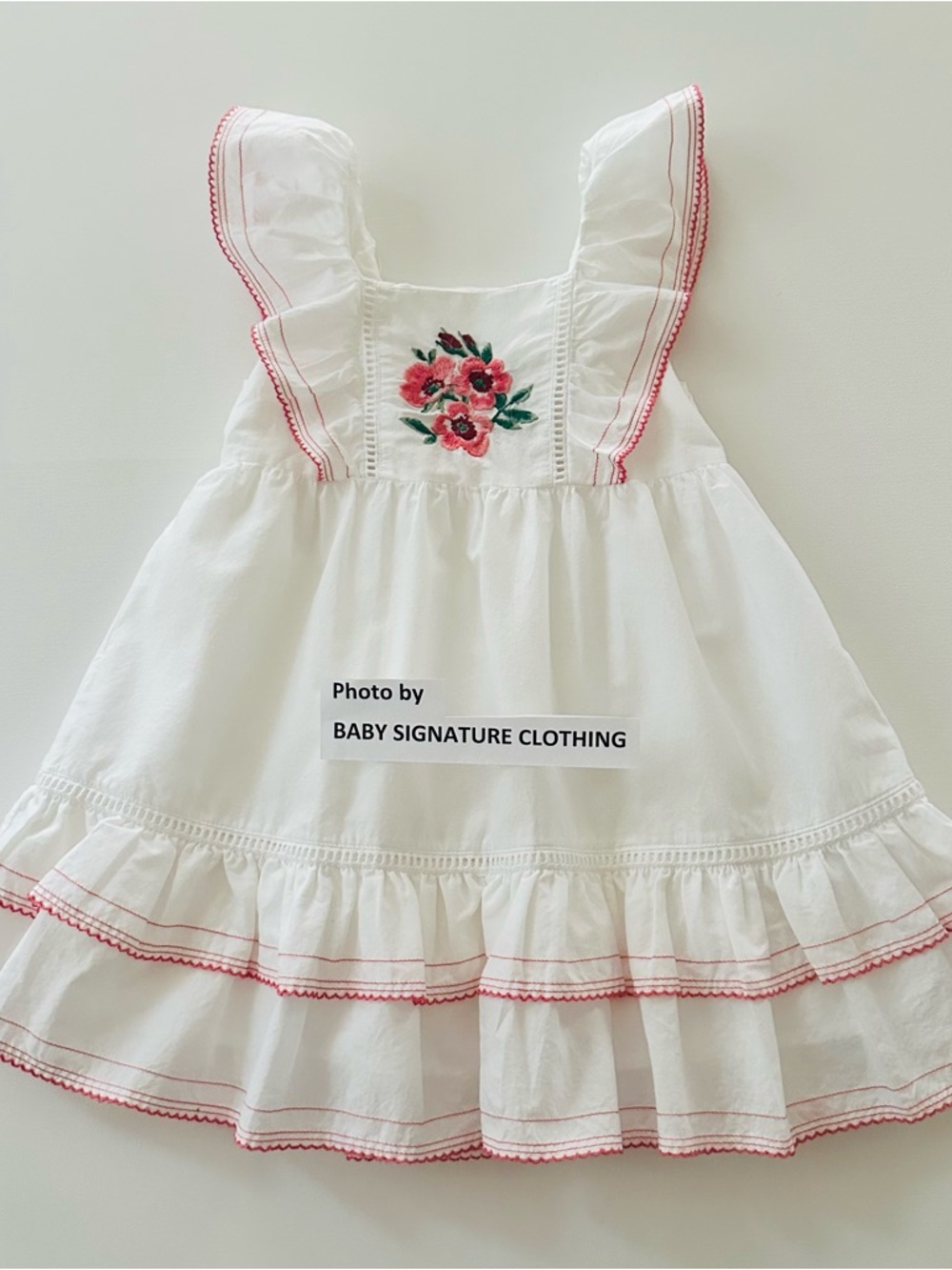Janie and Jack 3T Toddler Girl White Dress Pink Floral Embroidery Party Summer